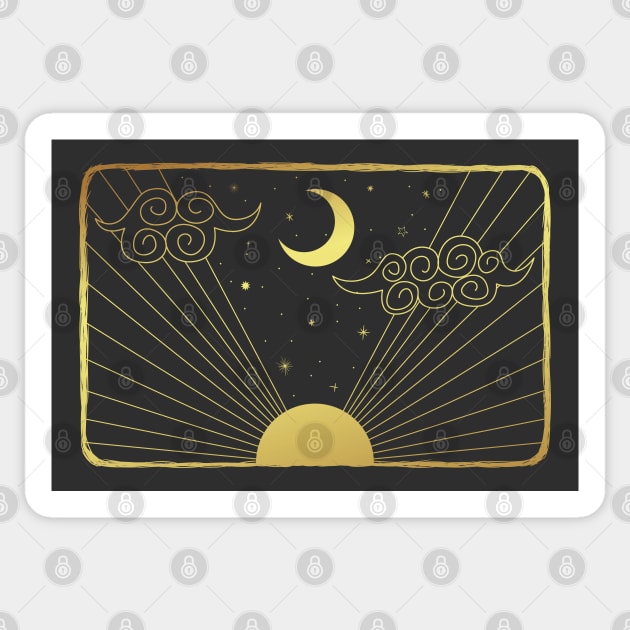 Gold and Black and Sun/ moon Illustration Sticker by Zombie Girls Design
